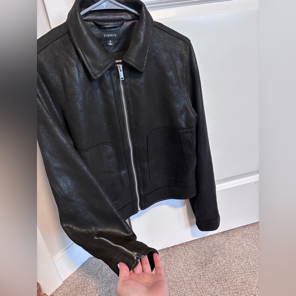 Evereve Black Bomber Jacket faux suede size medium